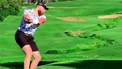 Long Drive champion Martin Borgmeier hits DECHAMBEAU-STYLE shot to par-4 green